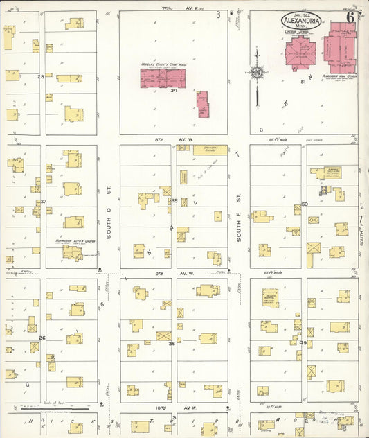 Sanborn Fire Insurance Map from Alexandria, Douglas County, Minnesota (1922), Sheet #0006 - Historic Sanborn Fire Insurance Map Print, vintage old map wall art, antique decor, genealogy gift, Minnesota Minnesota map