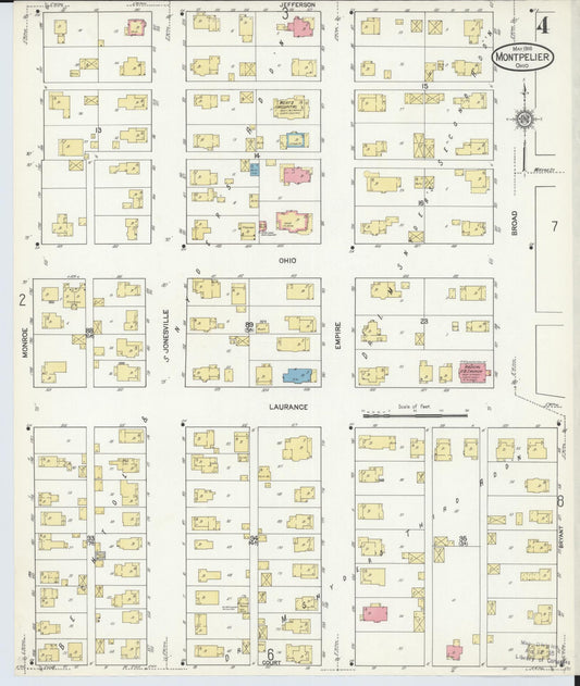 Sanborn Fire Insurance Map from Montpelier, Williams County, Ohio (1916), Sheet #0004 - Historic Sanborn Fire Insurance Map Print, vintage old map wall art, antique decor, genealogy gift, Ohio Ohio map