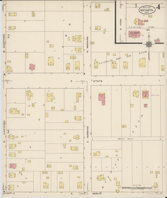 Sanborn Fire Insurance Map from Worthington, Franklin County, Ohio (1922), Sheet #0004 - Historic Sanborn Fire Insurance Map Print, vintage old map wall art, antique decor, genealogy gift, Ohio Ohio map