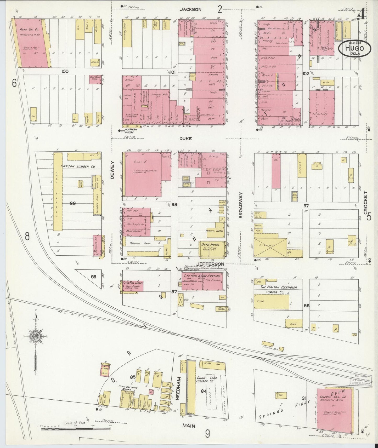 Sanborn Fire Insurance Map from Hugo, Choctaw County, Oklahoma (1911), Sheet #0004 - Complete Map Set gallery image, historic Sanborn map, vintage wall art, Oklahoma Oklahoma