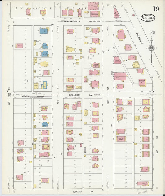 Sanborn Fire Insurance Map from Boulder, Boulder County, Colorado (1918), Sheet #0019 - Historic Sanborn Fire Insurance Map Print, vintage old map wall art, antique decor, genealogy gift, Colorado Colorado map