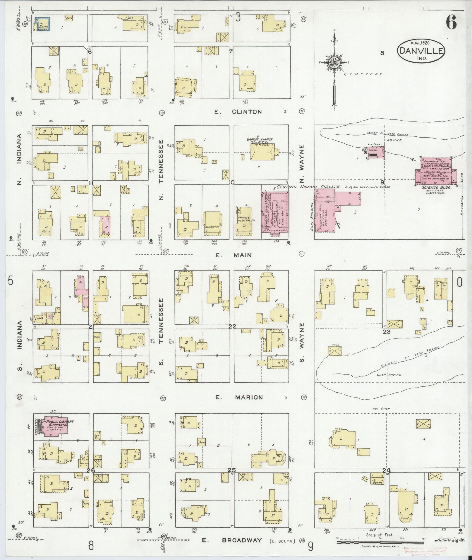 Sanborn Fire Insurance Map from Danville, Hendricks County, Indiana (1920), Sheet #0006 - Complete Map Set gallery image, historic Sanborn map, vintage wall art, Indiana Indiana