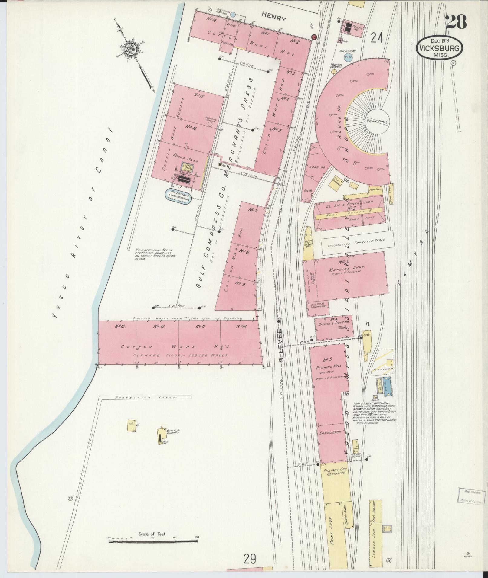 Sanborn Fire Insurance Map from Vicksburg, Warren County, Mississippi (1913), Sheet #0028 - Historic Sanborn Fire Insurance Map Print, vintage old map wall art, antique decor, genealogy gift, Mississippi Mississippi map