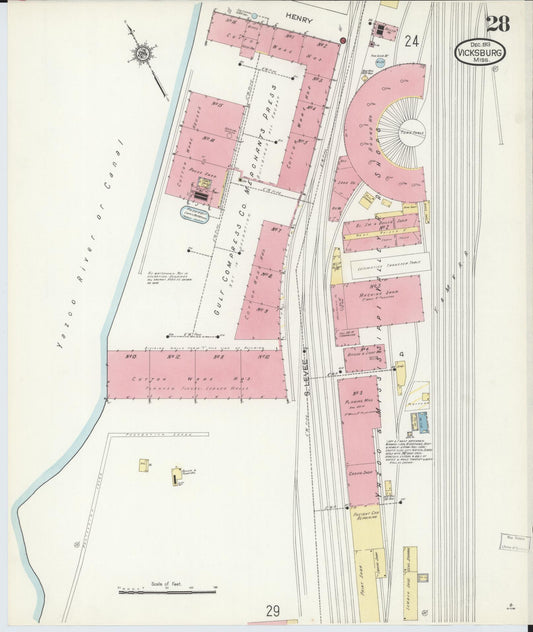 Sanborn Fire Insurance Map from Vicksburg, Warren County, Mississippi (1913), Sheet #0028 - Historic Sanborn Fire Insurance Map Print, vintage old map wall art, antique decor, genealogy gift, Mississippi Mississippi map