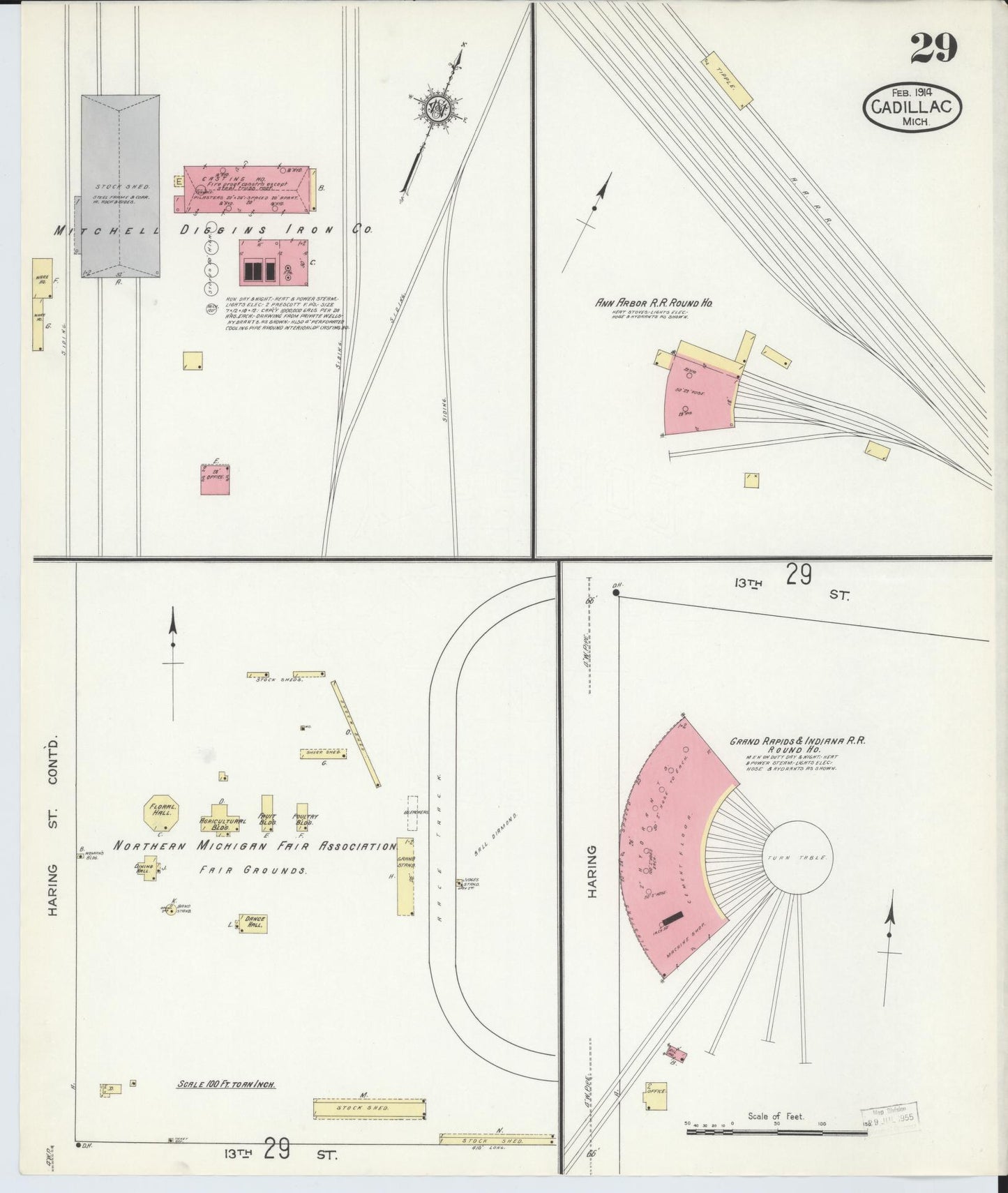 Sanborn Fire Insurance Map from Cadillac, Wexford County, Michigan (1914), Sheet #0029 - Complete Map Set gallery image, historic Sanborn map, vintage wall art, Michigan Michigan