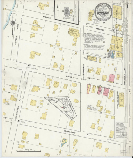 Sanborn Fire Insurance Map from Dunedin, Pinellas County, Florida (1917), Sheet #0001 - Complete Map Set gallery image, historic Sanborn map, vintage wall art, Florida Florida