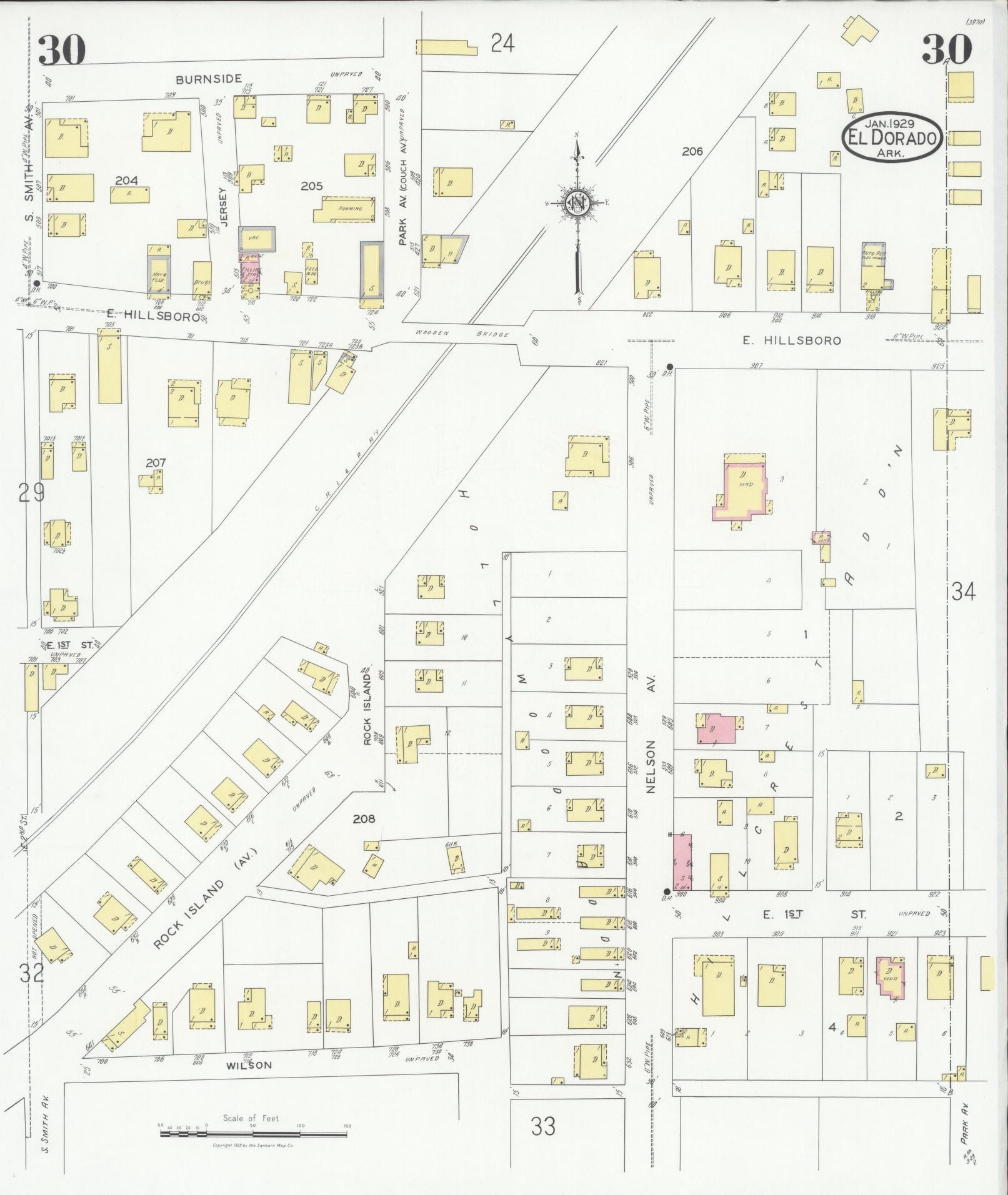 Sanborn Fire Insurance Map from El Dorado, Union County, Arkansas (1929), Sheet #0030 - Complete Map Set gallery image, historic Sanborn map, vintage wall art, Arkansas Arkansas