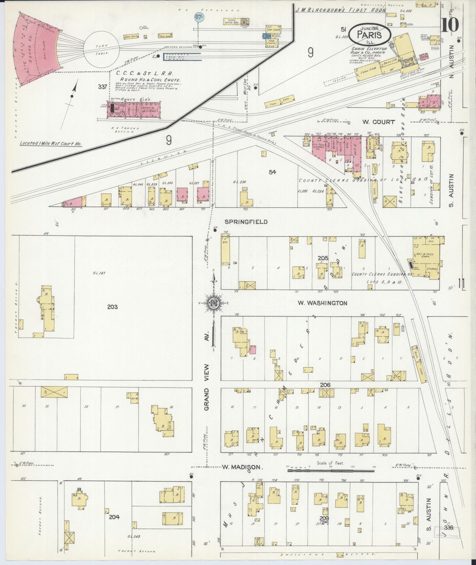 Sanborn Fire Insurance Map from Paris, Edgar County, Illinois (1916), Sheet #0010 - Complete Map Set gallery image, historic Sanborn map, vintage wall art, Illinois Illinois