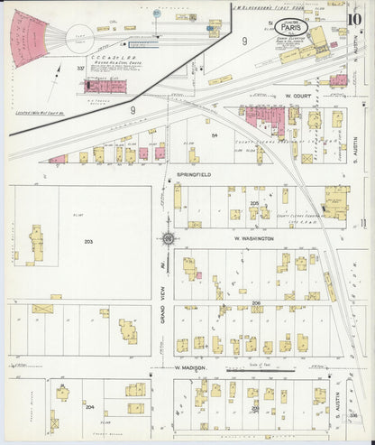 Sanborn Fire Insurance Map from Paris, Edgar County, Illinois (1916), Sheet #0010 - Complete Map Set gallery image, historic Sanborn map, vintage wall art, Illinois Illinois