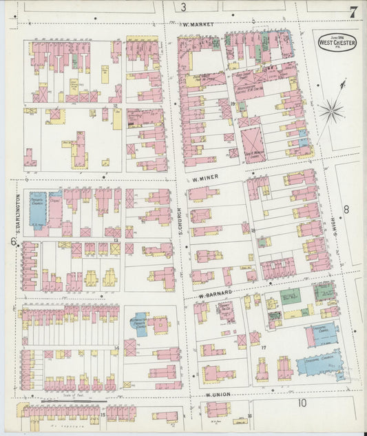 Sanborn Fire Insurance Map from West Chester, Chester County, Pennsylvania (1896), Sheet #0007 - Historic Sanborn Fire Insurance Map Print, vintage old map wall art, antique decor, genealogy gift, Pennsylvania Pennsylvania map