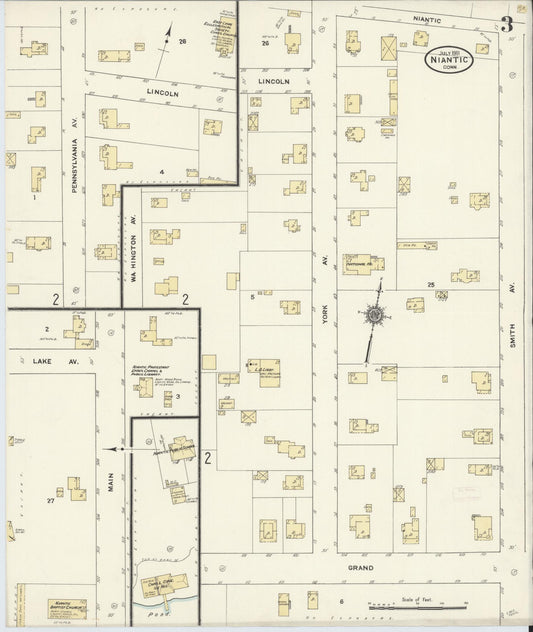 Sanborn Fire Insurance Map from Niantic, New London County, Connecticut (1911), Sheet #0003 - Historic Sanborn Fire Insurance Map Print, vintage old map wall art, antique decor, genealogy gift, Connecticut Connecticut map