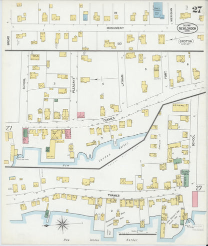 Sanborn Fire Insurance Map from New London, New London County, Connecticut (1901), Sheet #0027 - Complete Map Set gallery image, historic Sanborn map, vintage wall art, Connecticut Connecticut