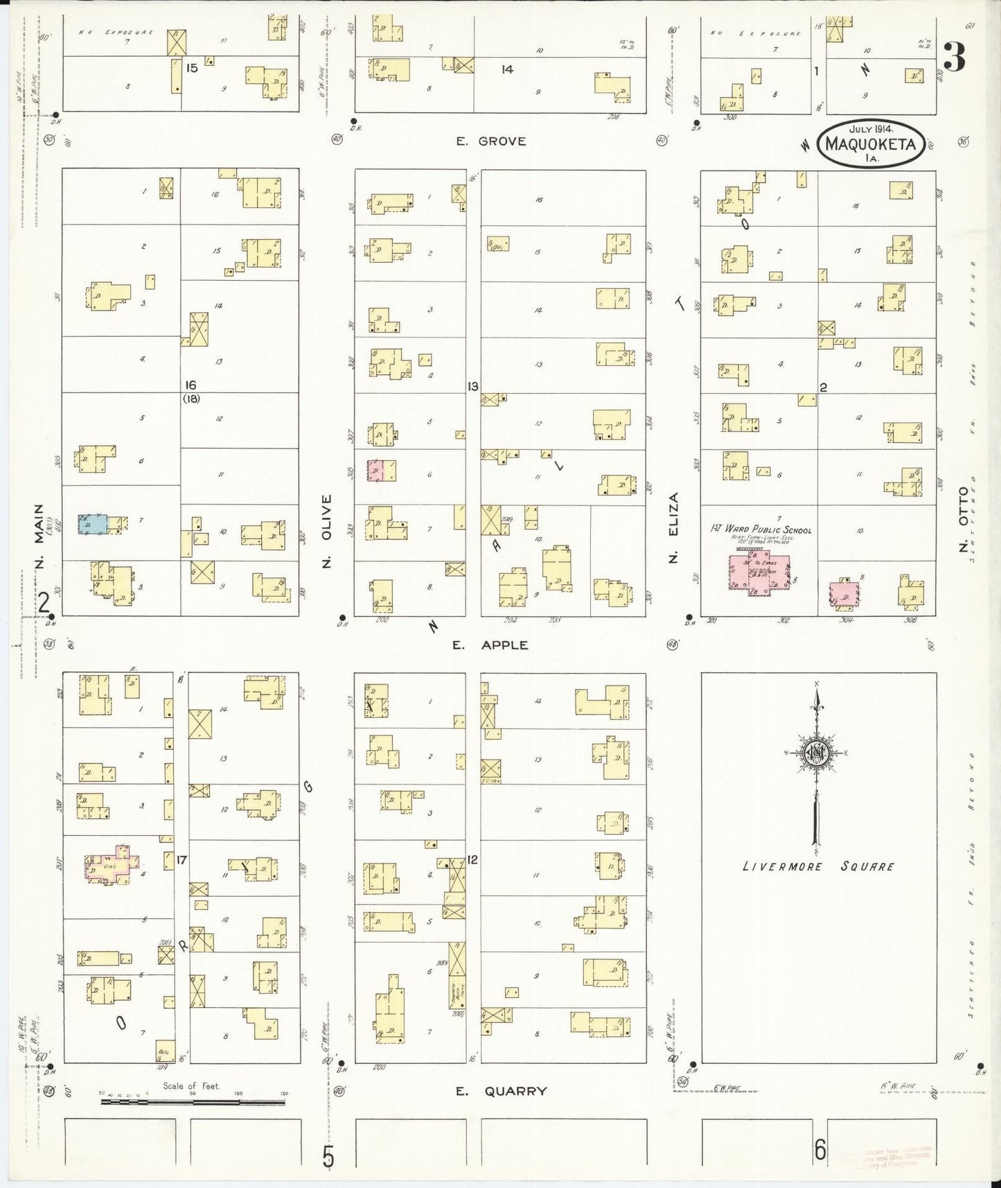 Sanborn Fire Insurance Map from Maquoketa, Jackson County, Iowa (1914), Sheet #0003 - Historic Sanborn Fire Insurance Map Print