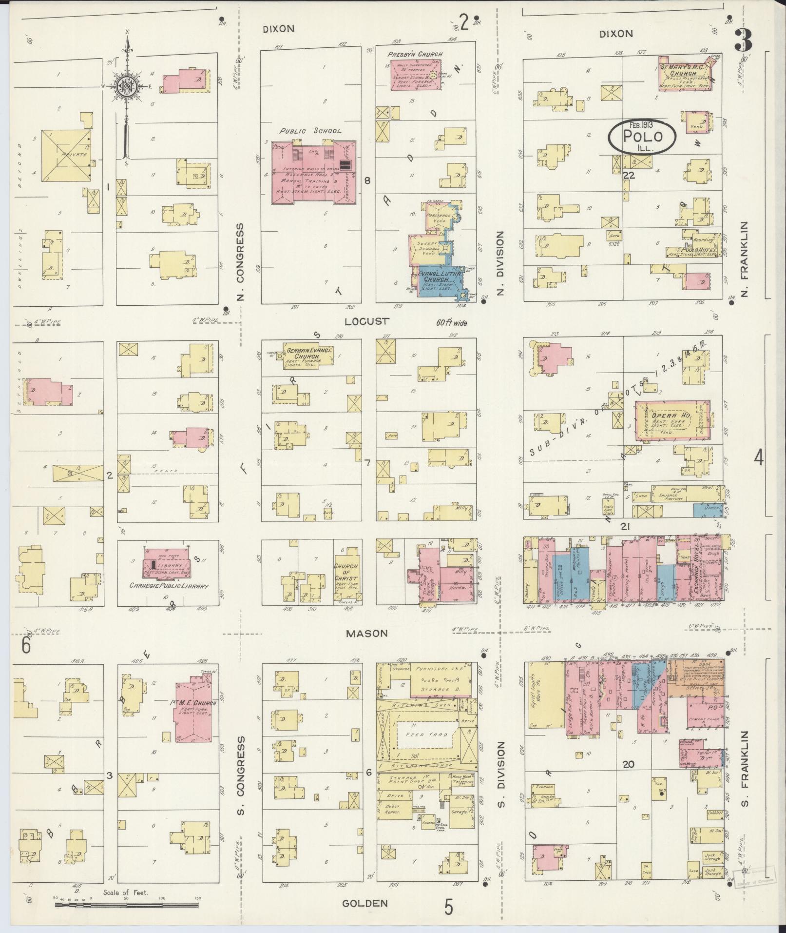 Sanborn Fire Insurance Map from Polo, Ogle County, Illinois (1913), Sheet #0003 - Historic Sanborn Fire Insurance Map Print, vintage old map wall art, antique decor, genealogy gift, Illinois Illinois map