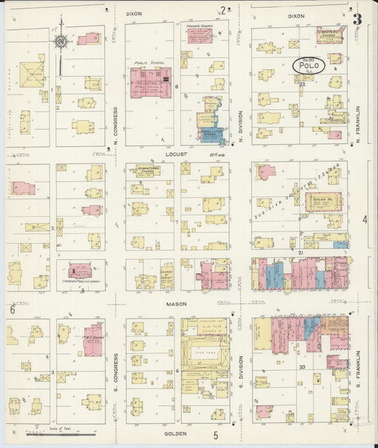 Sanborn Fire Insurance Map from Polo, Ogle County, Illinois (1913), Sheet #0003 - Historic Sanborn Fire Insurance Map Print, vintage old map wall art, antique decor, genealogy gift, Illinois Illinois map