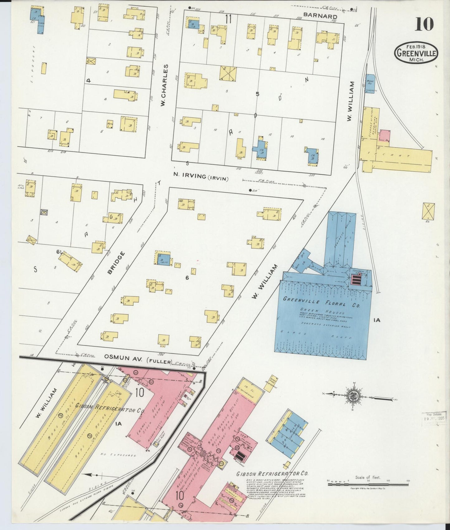 Sanborn Fire Insurance Map from Greenville, Montcalm County, Michigan (1918), Sheet #0010 - Complete Map Set gallery image, historic Sanborn map, vintage wall art, Michigan Michigan