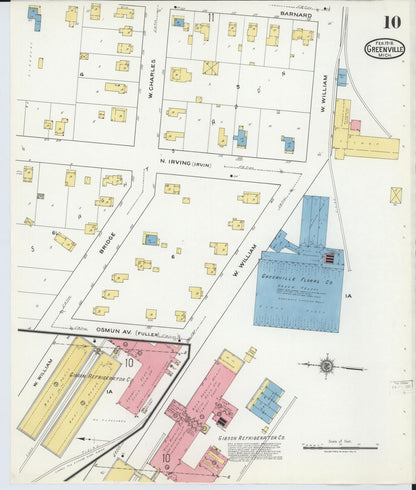Sanborn Fire Insurance Map from Greenville, Montcalm County, Michigan (1918), Sheet #0010 - Complete Map Set gallery image, historic Sanborn map, vintage wall art, Michigan Michigan