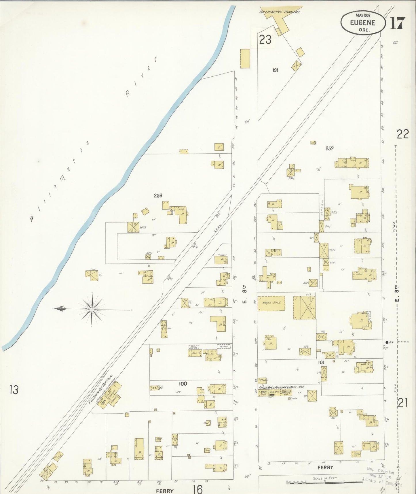 Sanborn Fire Insurance Map from Eugene, Lane County, Oregon (1902), Sheet #0017 - Complete Map Set gallery image, historic Sanborn map, vintage wall art, Oregon Oregon