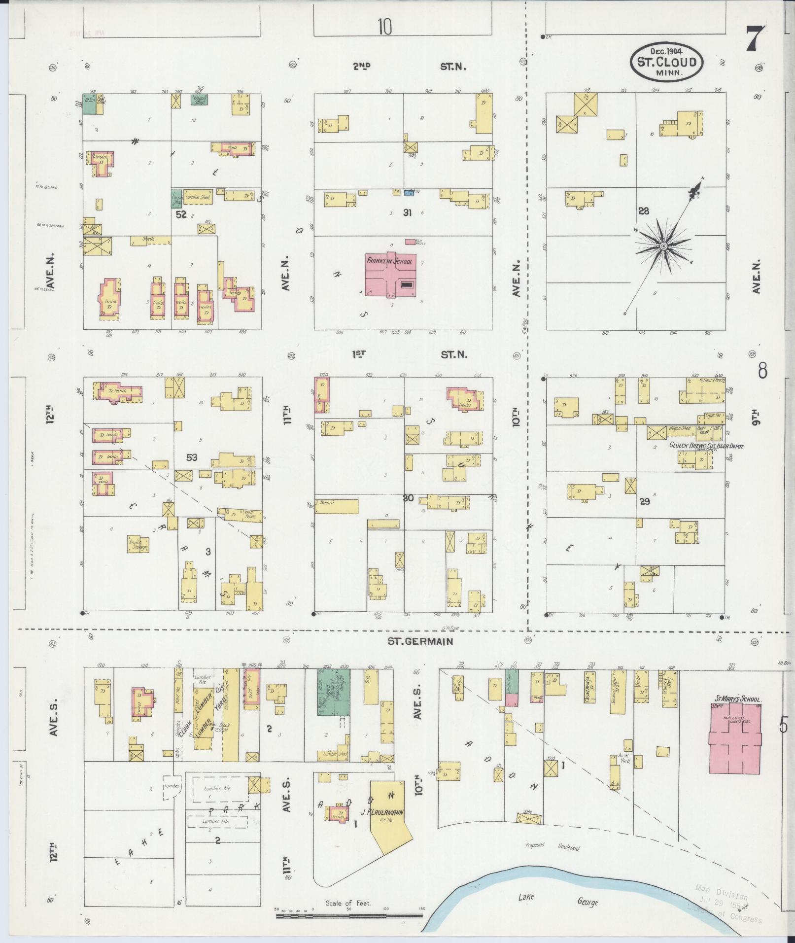 Sanborn Fire Insurance Map from Saint Cloud, Stearns, Benton, and Sherburne Counties, Minnesota (1904), Sheet #0007 - Complete Map Set gallery image, historic Sanborn map, vintage wall art, Minnesota Minnesota