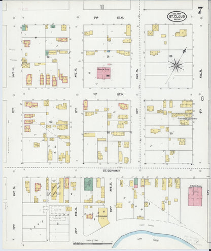 Sanborn Fire Insurance Map from Saint Cloud, Stearns, Benton, and Sherburne Counties, Minnesota (1904), Sheet #0007 - Complete Map Set gallery image, historic Sanborn map, vintage wall art, Minnesota Minnesota