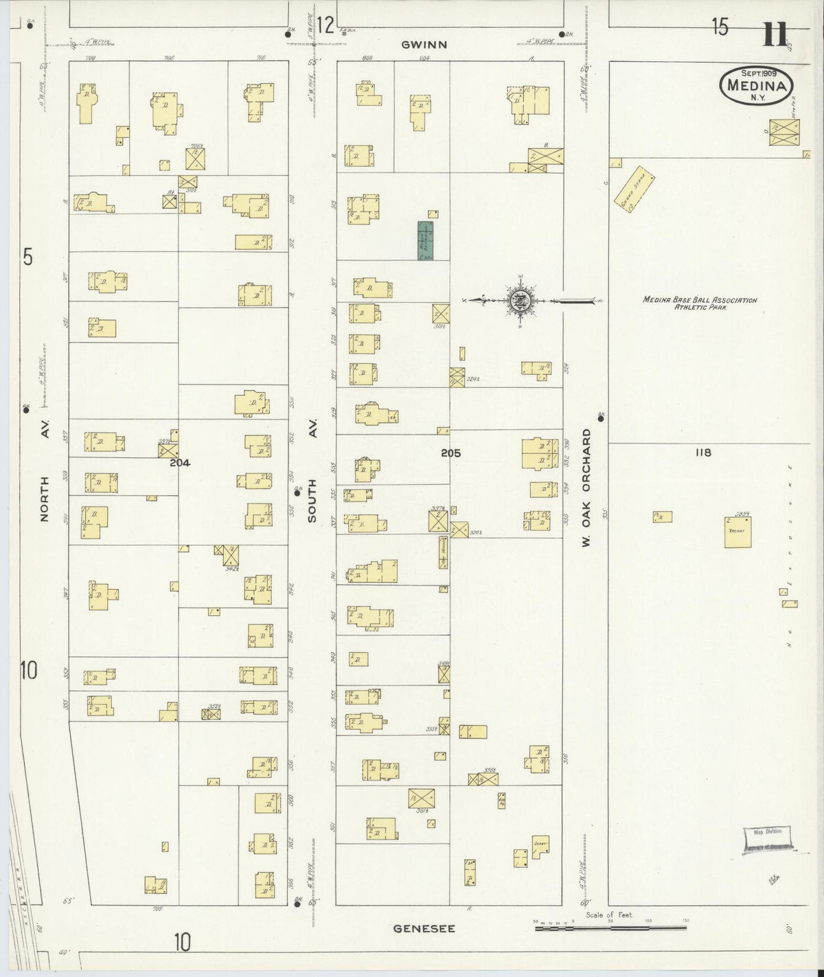 Sanborn Fire Insurance Map from Medina, Orleans County, New York (1909), Sheet #0011 - Historic Sanborn Fire Insurance Map Print, vintage old map wall art, antique decor, genealogy gift, New York New York map