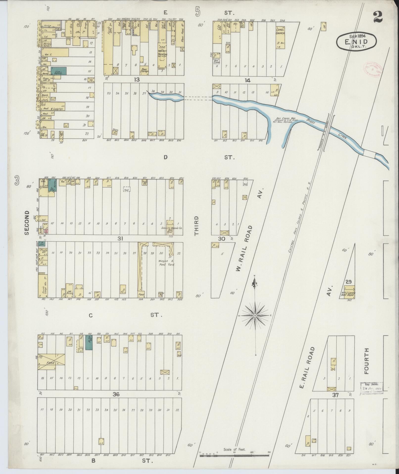 Sanborn Fire Insurance Map from Enid, Garfield County, Oklahoma (1894), Sheet #0002 - Historic Sanborn Fire Insurance Map Print, vintage old map wall art, antique decor, genealogy gift, Oklahoma Oklahoma map