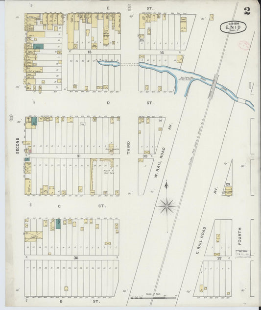 Sanborn Fire Insurance Map from Enid, Garfield County, Oklahoma (1894), Sheet #0002 - Historic Sanborn Fire Insurance Map Print, vintage old map wall art, antique decor, genealogy gift, Oklahoma Oklahoma map
