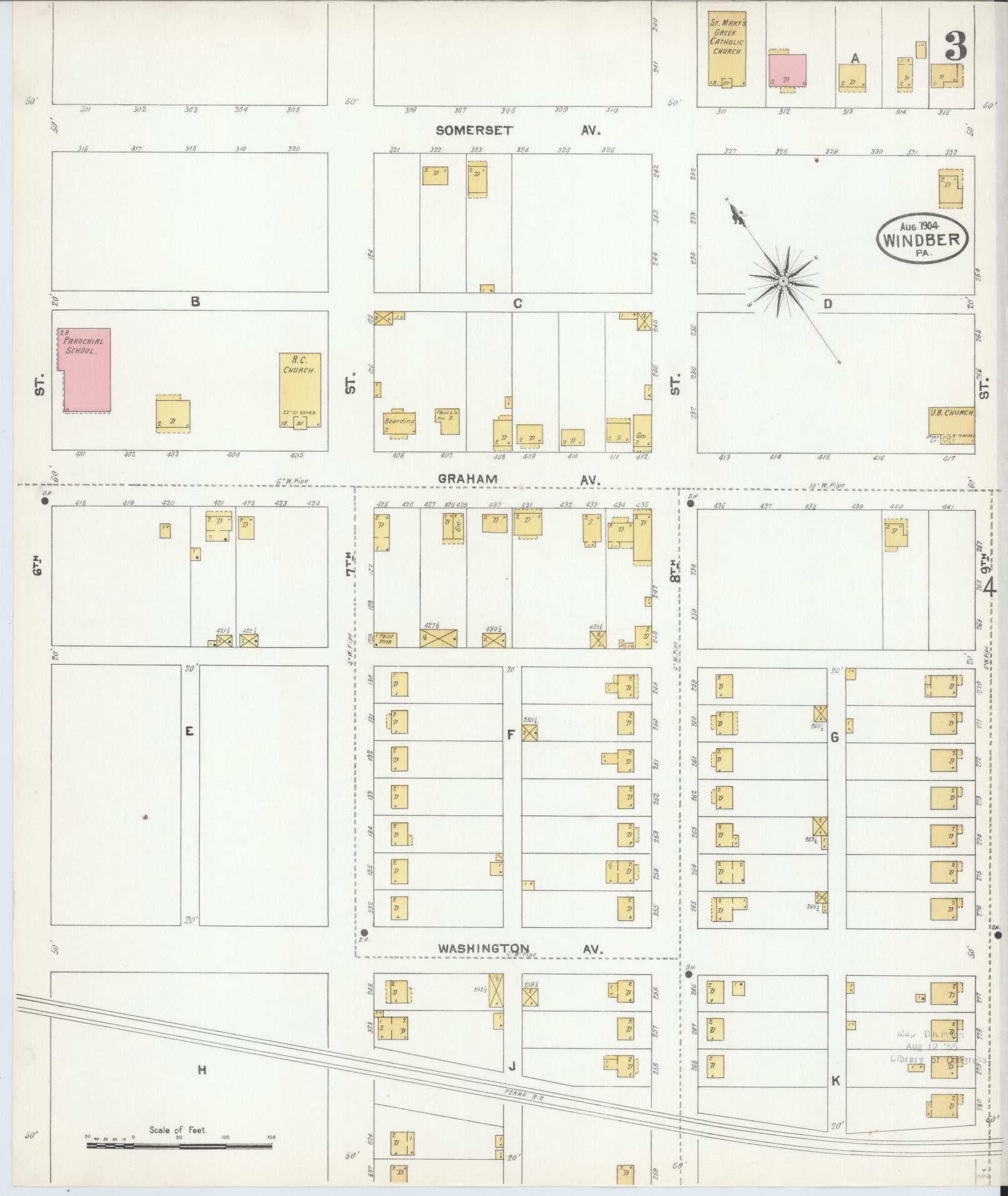 Sanborn Fire Insurance Map from Windber, Somerset County, Pennsylvania (1904), Sheet #0003 - Complete Map Set gallery image, historic Sanborn map, vintage wall art, Pennsylvania Pennsylvania