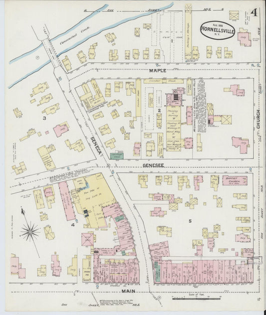 Sanborn Fire Insurance Map from Hornell, Steuben County, New York (1888), Sheet #0004 - Historic Sanborn Fire Insurance Map Print, vintage old map wall art, antique decor, genealogy gift, New York New York map