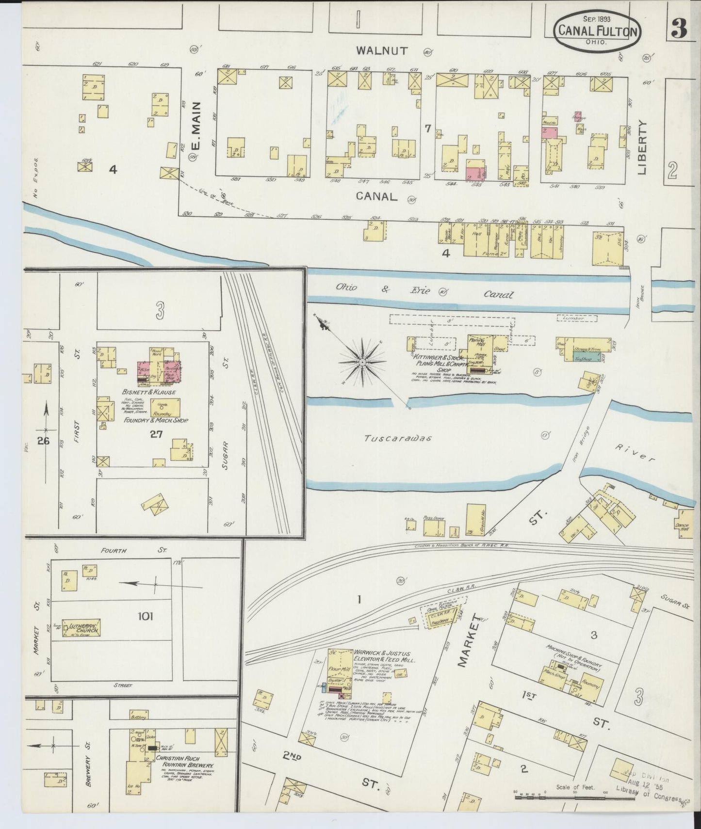Sanborn Fire Insurance Map from Canal Fulton, Stark County, Ohio (1893), Sheet #0003 - Historic Sanborn Fire Insurance Map Print, vintage old map wall art, antique decor, genealogy gift, Ohio Ohio map
