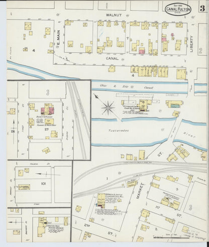 Sanborn Fire Insurance Map from Canal Fulton, Stark County, Ohio (1893), Sheet #0003 - Historic Sanborn Fire Insurance Map Print, vintage old map wall art, antique decor, genealogy gift, Ohio Ohio map