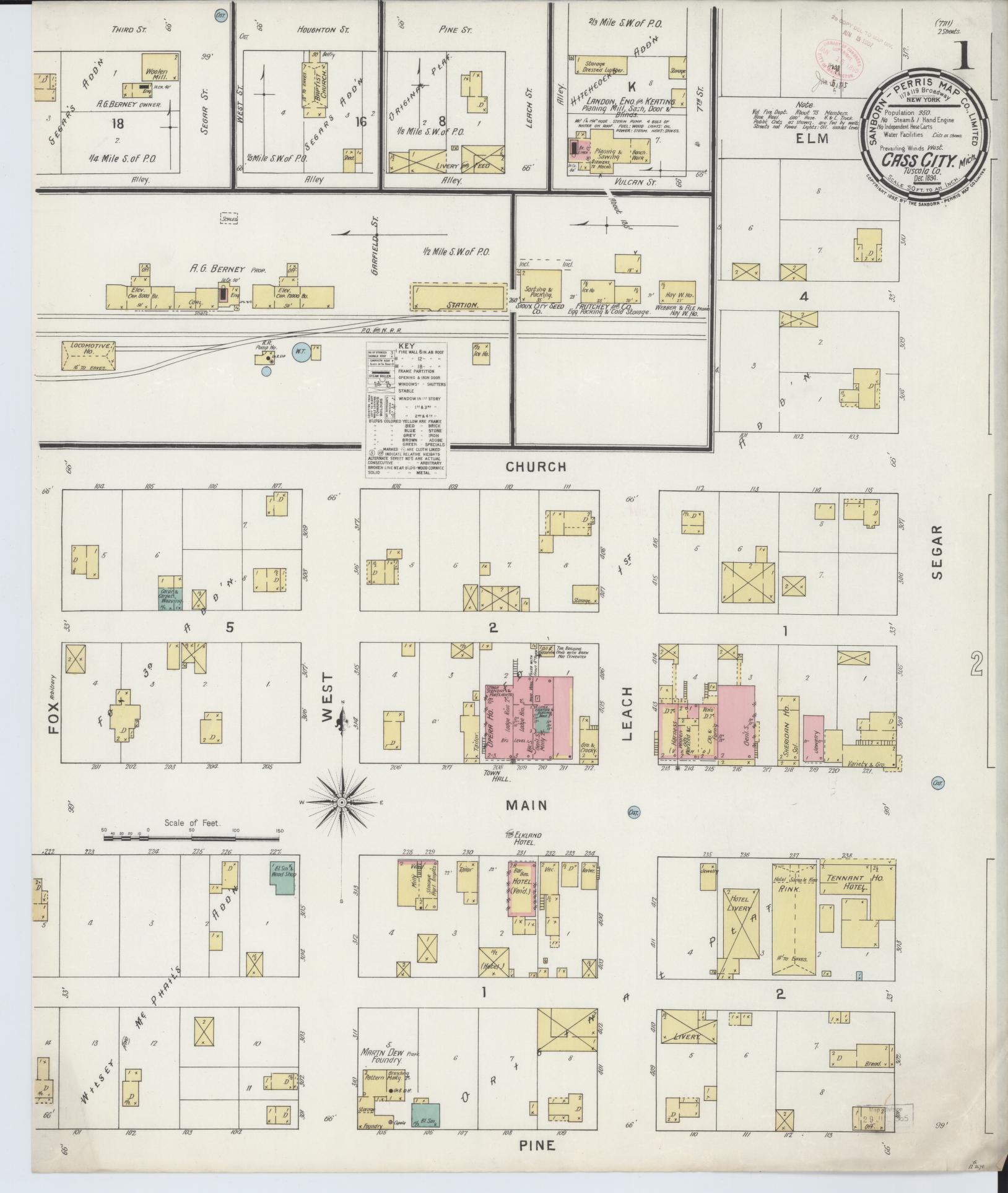 Sanborn Fire Insurance Map from Cass City, Tuscola County, Michigan (1894), Sheet #0001 - Historic Sanborn Fire Insurance Map Print, vintage old map wall art, antique decor, genealogy gift, Michigan Michigan map