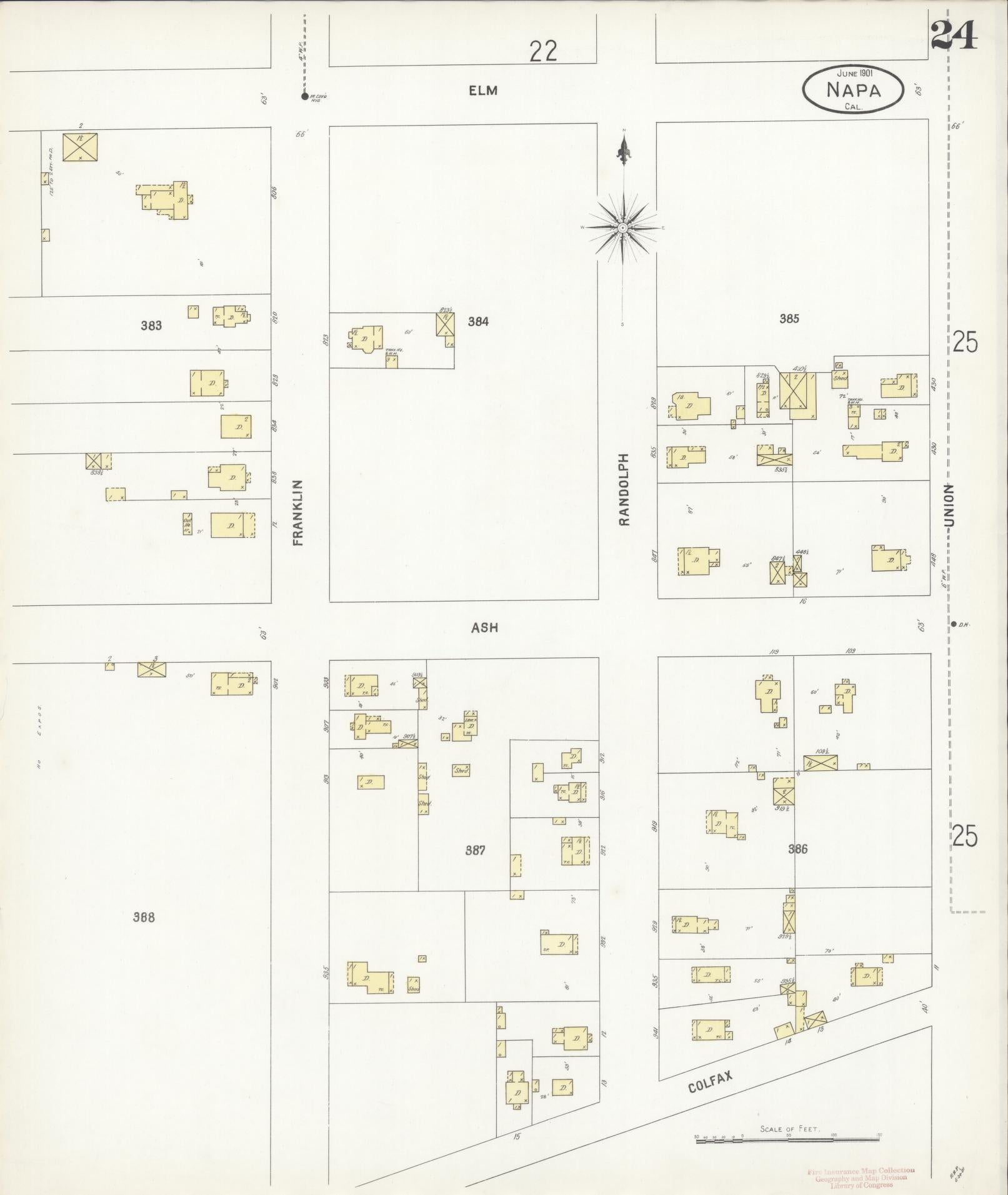 Sanborn Fire Insurance Map from Napa, Napa County, California (1901), Sheet #0024 - Historic Sanborn Fire Insurance Map Print, vintage old map wall art, antique decor, genealogy gift, California California map