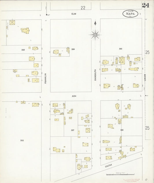 Sanborn Fire Insurance Map from Napa, Napa County, California (1901), Sheet #0024 - Historic Sanborn Fire Insurance Map Print, vintage old map wall art, antique decor, genealogy gift, California California map