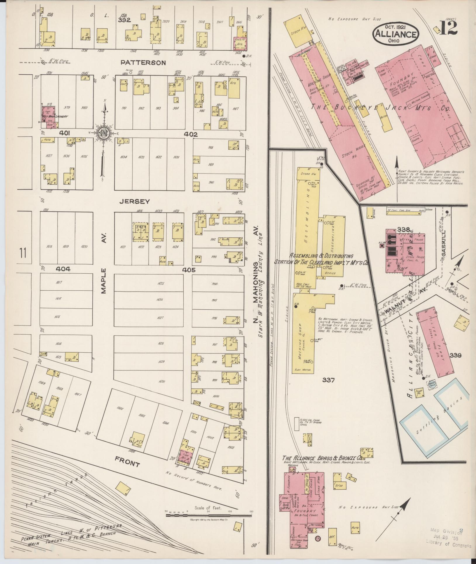 Sanborn Fire Insurance Map from Alliance, Stark County, Ohio (1921), Sheet #0012 - Complete Map Set gallery image, historic Sanborn map, vintage wall art, Ohio Ohio