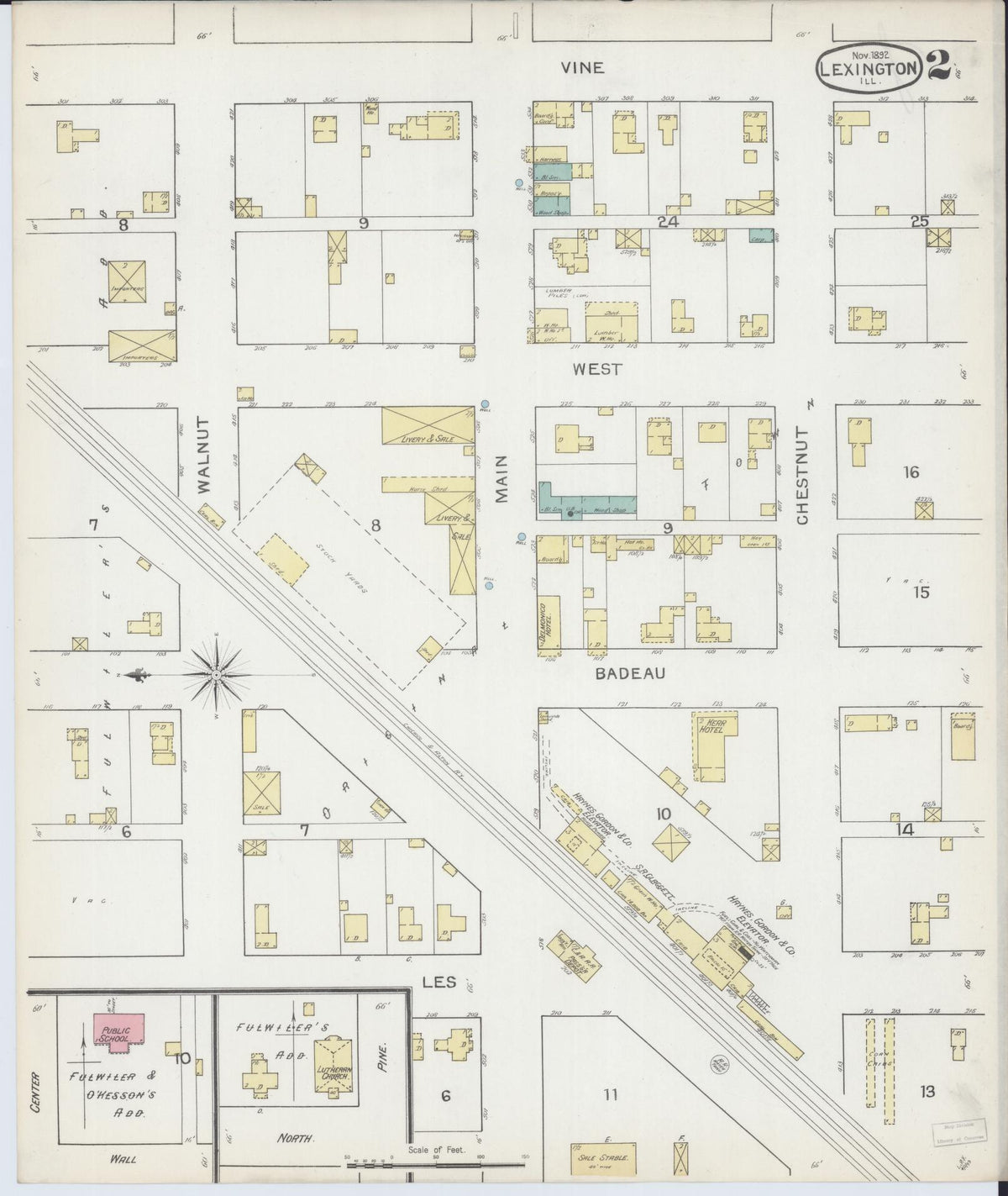 Sanborn Fire Insurance Map from Lexington, McLean County, Illinois (1892), Sheet #0002 - Complete Map Set gallery image, historic Sanborn map, vintage wall art, Illinois Illinois