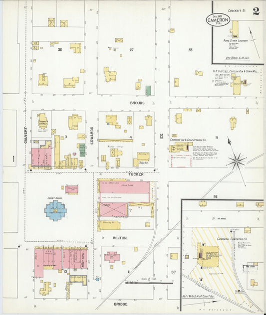 Sanborn Fire Insurance Map from Cameron, Milam County, Texas (1901), Sheet #0002 - Historic Sanborn Fire Insurance Map Print, vintage old map wall art, antique decor, genealogy gift, Texas Texas map