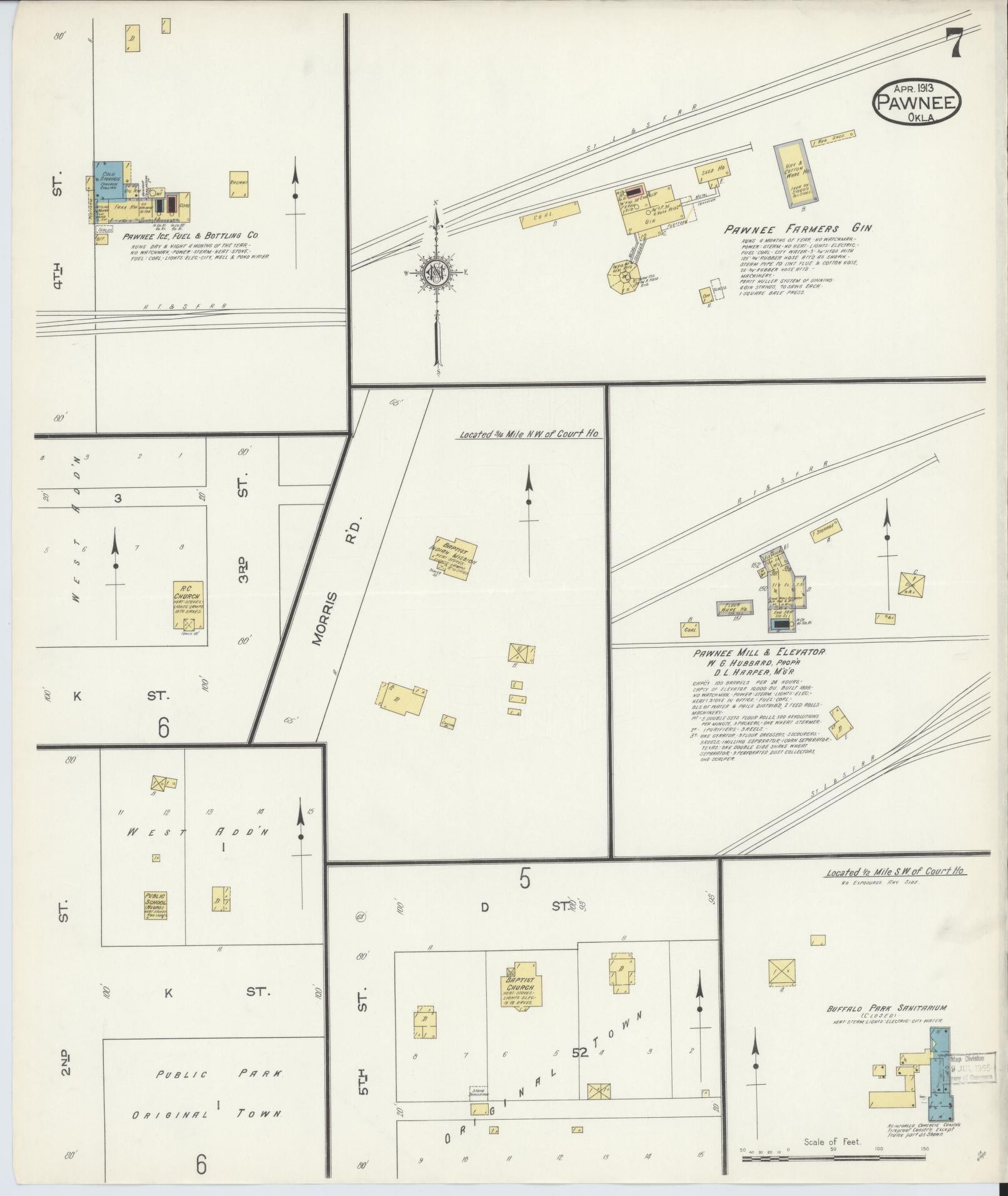 Sanborn Fire Insurance Map from Pawnee, Pawnee County, Oklahoma (1913), Sheet #0007 - Complete Map Set gallery image, historic Sanborn map, vintage wall art, Oklahoma Oklahoma