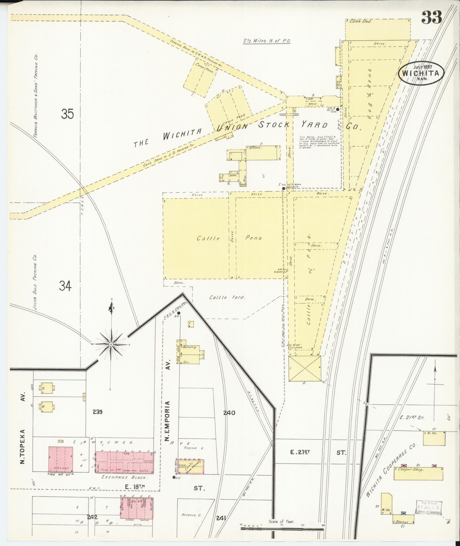 Sanborn Fire Insurance Map from Wichita, Sedgwick County, Kansas (1897), Sheet #0033 - Historic Sanborn Fire Insurance Map Print, vintage old map wall art, antique decor, genealogy gift, Kansas Kansas map