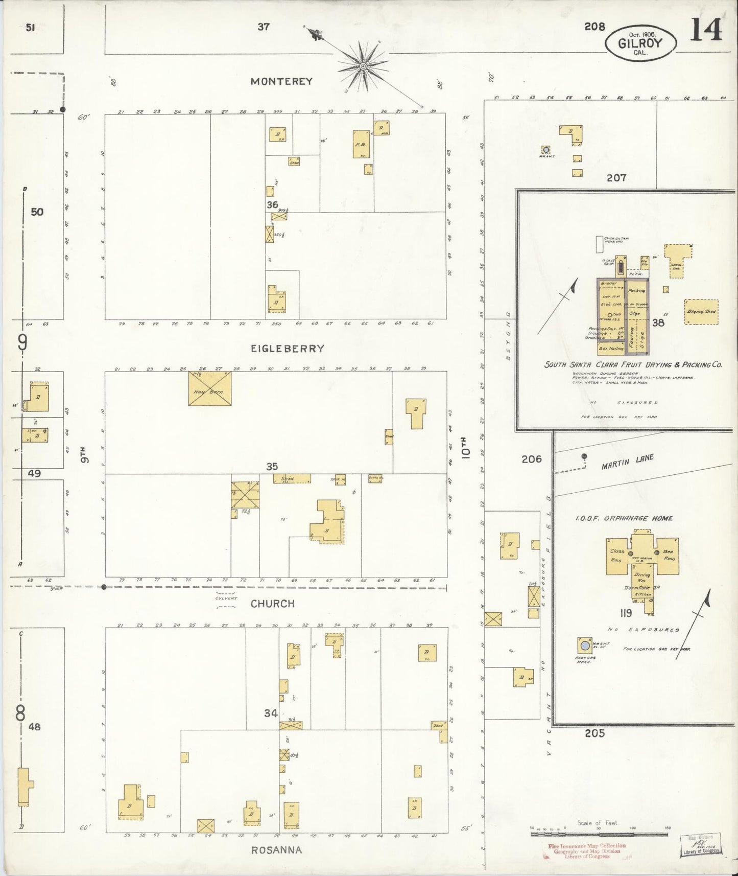 Sanborn Fire Insurance Map from Gilroy, Santa Clara County, California (1906), Sheet #0014 - Historic Sanborn Fire Insurance Map Print, vintage old map wall art, antique decor, genealogy gift, California California map