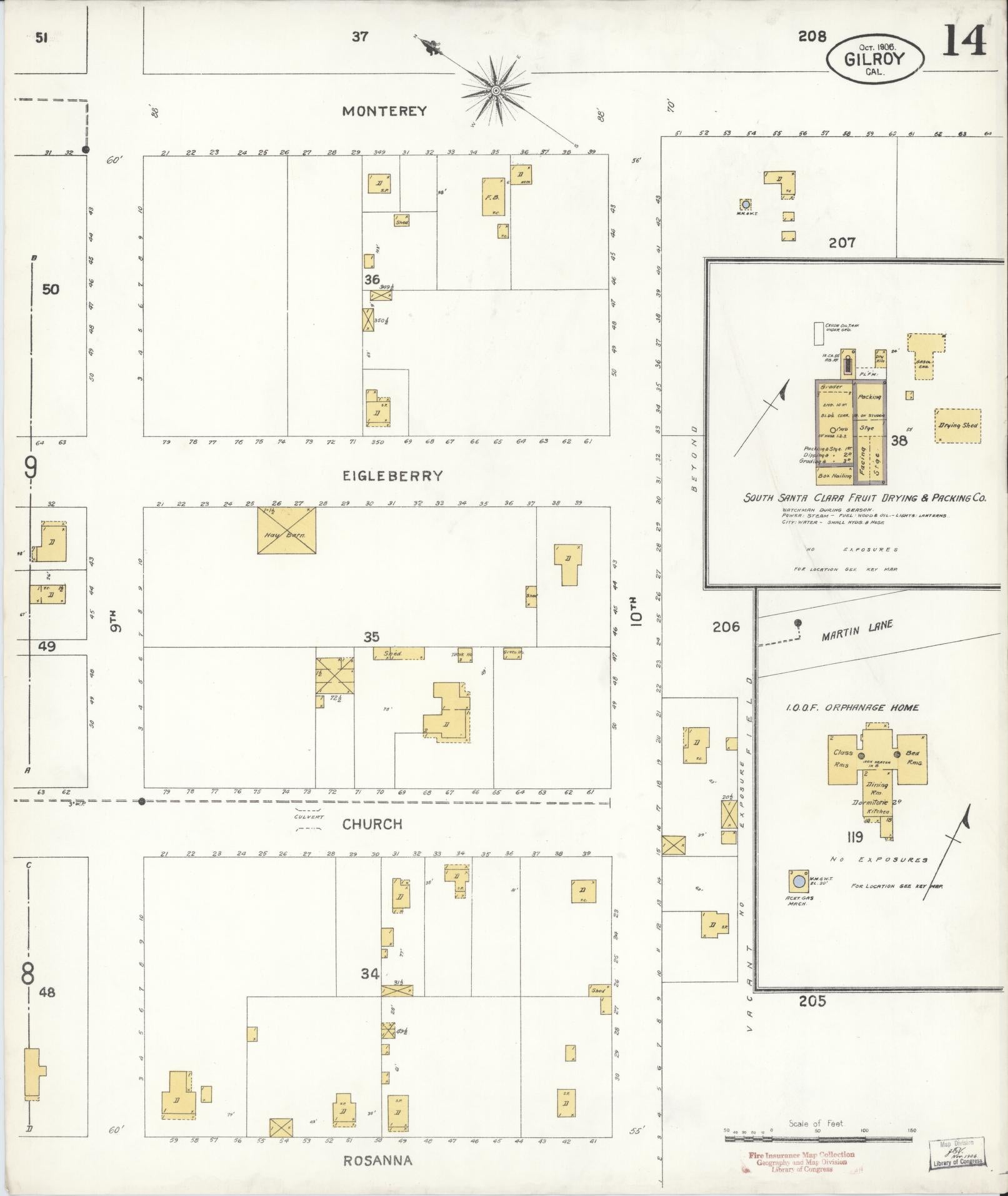 Sanborn Fire Insurance Map from Gilroy, Santa Clara County, California (1906), Sheet #0014 - Historic Sanborn Fire Insurance Map Print, vintage old map wall art, antique decor, genealogy gift, California California map