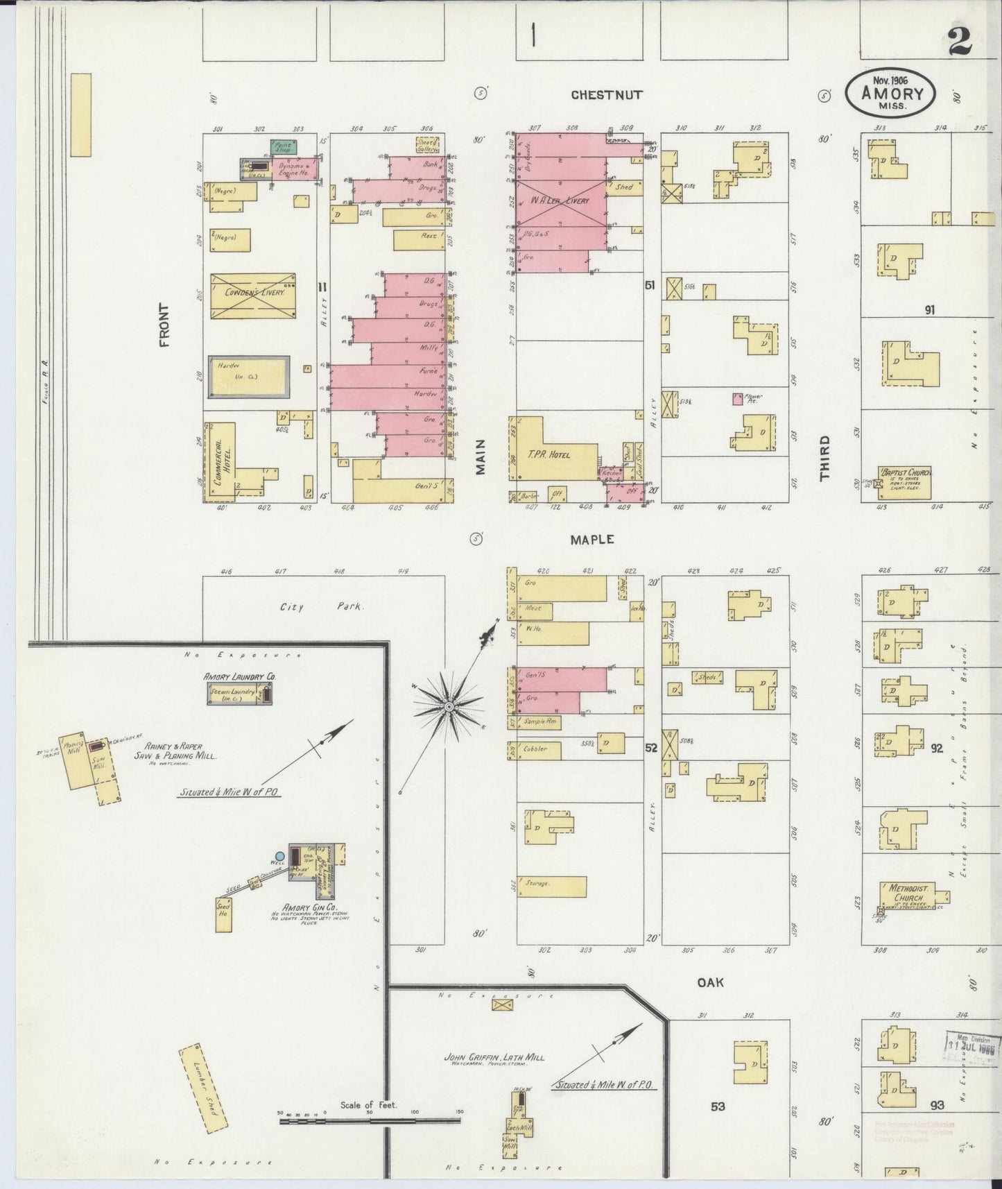 Sanborn Fire Insurance Map from Amory, Monroe County, Mississippi (1906), Sheet #0002 - Complete Map Set gallery image, historic Sanborn map, vintage wall art, Mississippi Mississippi