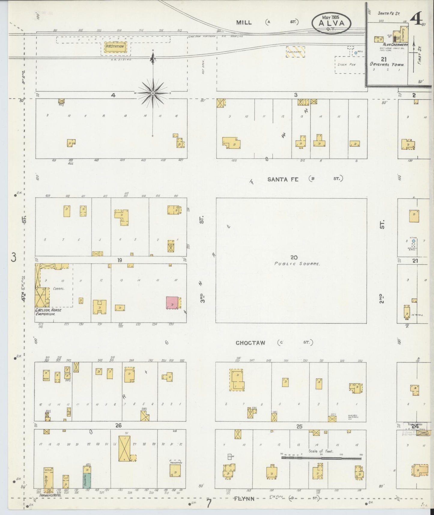 Sanborn Fire Insurance Map from Alva, Woods County, Oklahoma (1905), Sheet #0004 - Historic Sanborn Fire Insurance Map Print, vintage old map wall art, antique decor, genealogy gift, Oklahoma Oklahoma map