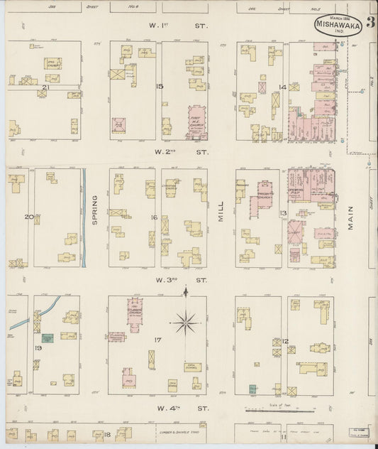 Sanborn Fire Insurance Map from Mishawaka, Saint Joseph County, Indiana (1886), Sheet #0003 - Historic Sanborn Fire Insurance Map Print, vintage old map wall art, antique decor, genealogy gift, Indiana Indiana map