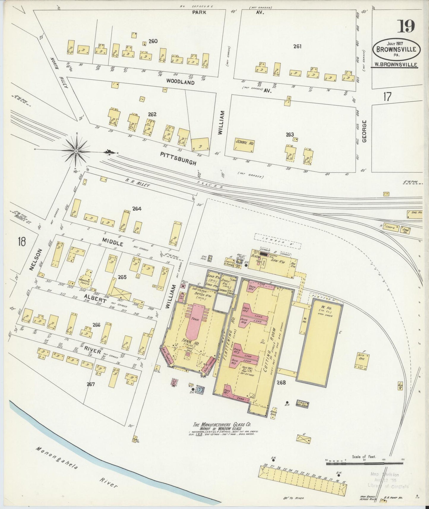 Sanborn Fire Insurance Map from Brownsville, Fayette County, Pennsylvania (1907), Sheet #0019 - Historic Sanborn Fire Insurance Map Print, vintage old map wall art, antique decor, genealogy gift, Pennsylvania Pennsylvania map