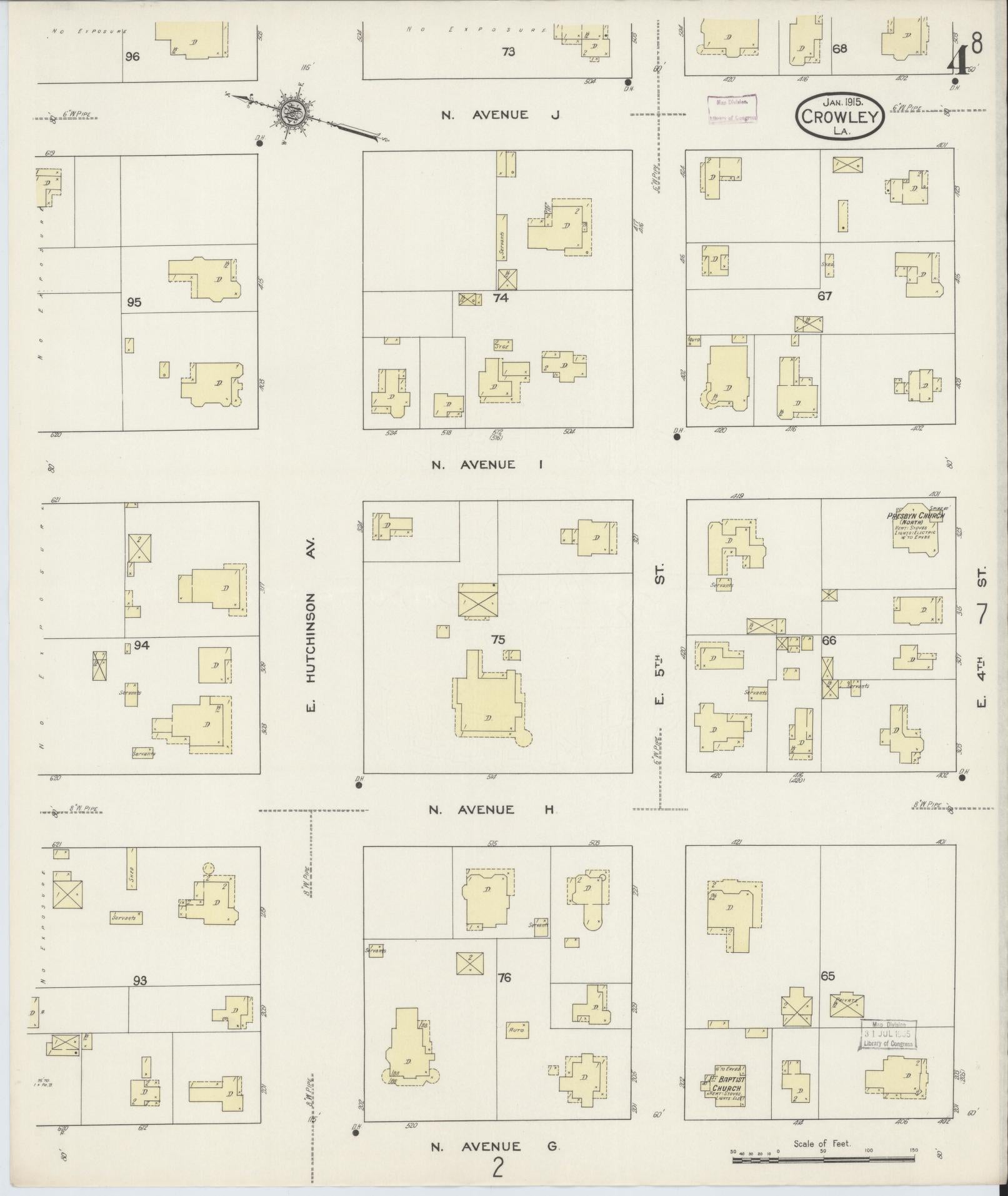 Sanborn Fire Insurance Map from Crowley, Acadia Parish, Louisiana (1915), Sheet #0004 - Complete Map Set gallery image, historic Sanborn map, vintage wall art, Louisiana Louisiana