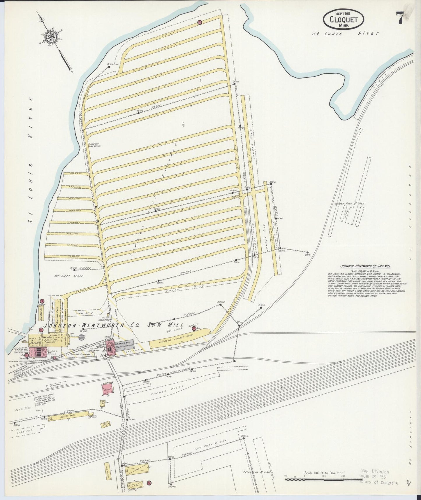 Sanborn Fire Insurance Map from Cloquet, Carlton County, Minnesota (1911), Sheet #0007 - Historic Sanborn Fire Insurance Map Print, vintage old map wall art, antique decor, genealogy gift, Minnesota Minnesota map