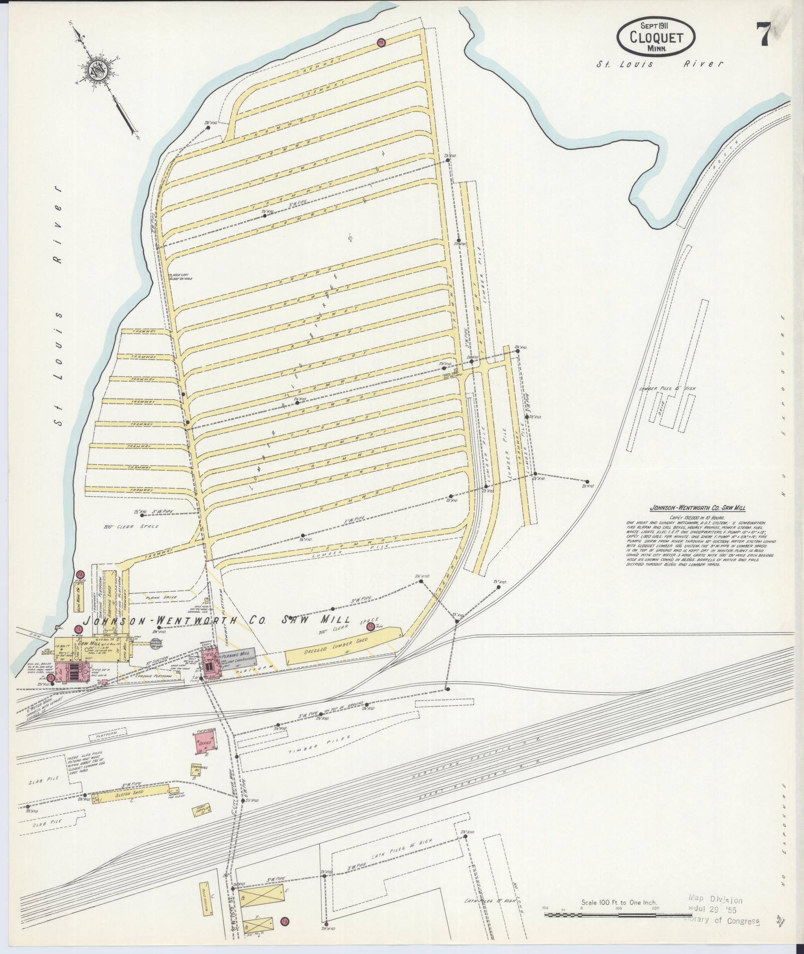 Sanborn Fire Insurance Map from Cloquet, Carlton County, Minnesota (1911), Sheet #0007 - Historic Sanborn Fire Insurance Map Print, vintage old map wall art, antique decor, genealogy gift, Minnesota Minnesota map
