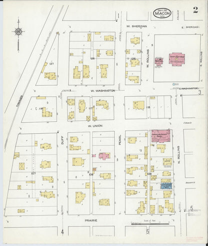 Sanborn Fire Insurance Map from Macon, Macon County, Missouri (1916), Sheet #0002 - Complete Map Set gallery image, historic Sanborn map, vintage wall art, Missouri Missouri