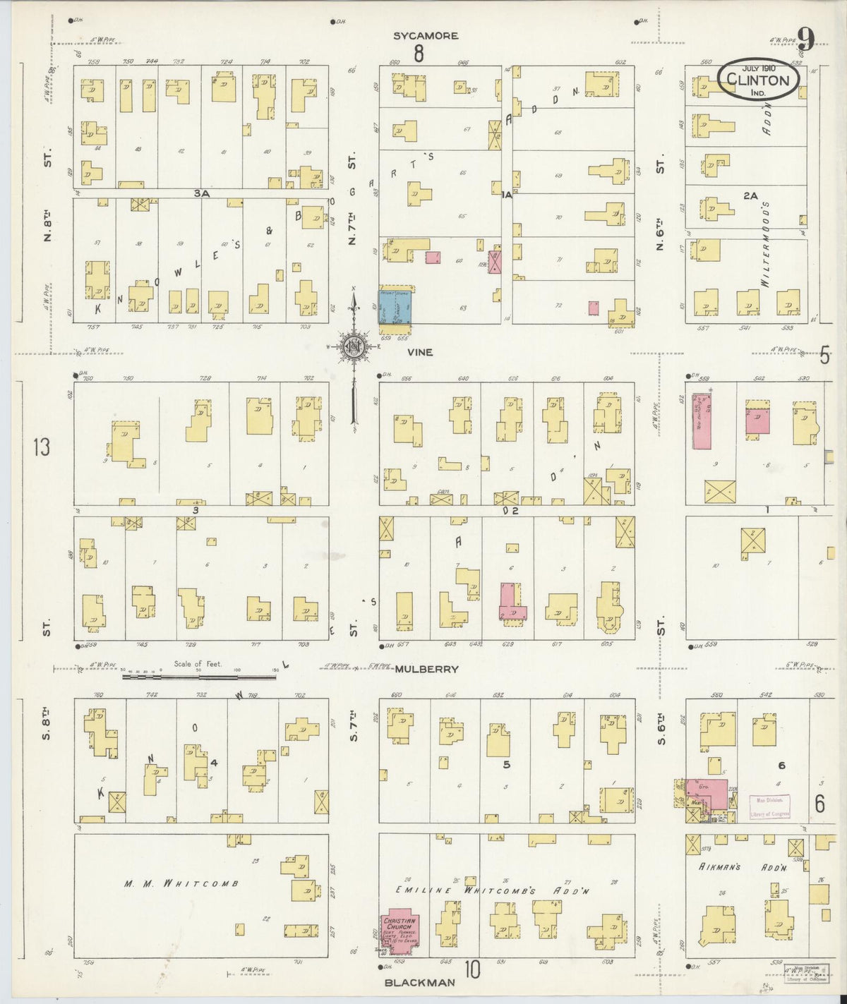 Sanborn Fire Insurance Map from Clinton, Vermillion County, Indiana (1910), Sheet #0009 - Historic Sanborn Fire Insurance Map Print, vintage old map wall art, antique decor, genealogy gift, Indiana Indiana map